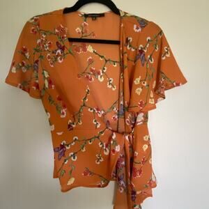 Orange Floral Wrap Top